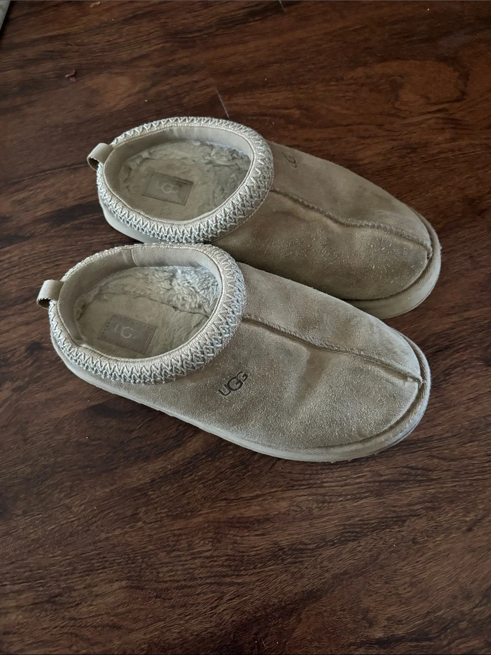 UGG Kids Tan Suede Slip-On Shearling Slippers